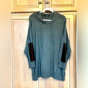 RALPH LAUREN PLUS SIZE HOODED SWEATER TUNIC WITH FAUX LEATHER PATCHES 2X